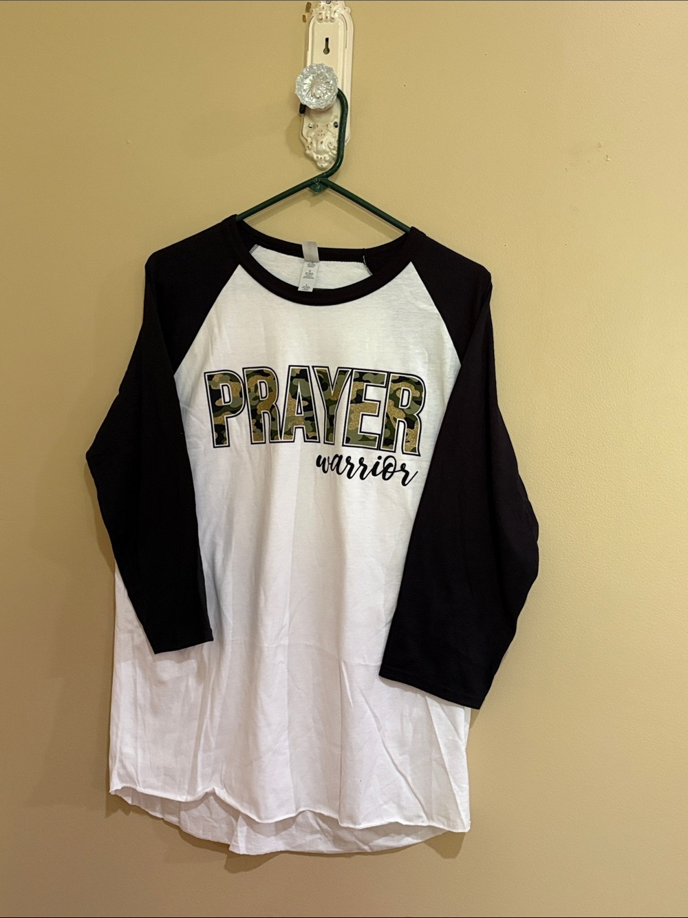 Jerzees Prayer Warrior Raglan Long Sleeve Tee - Black & White